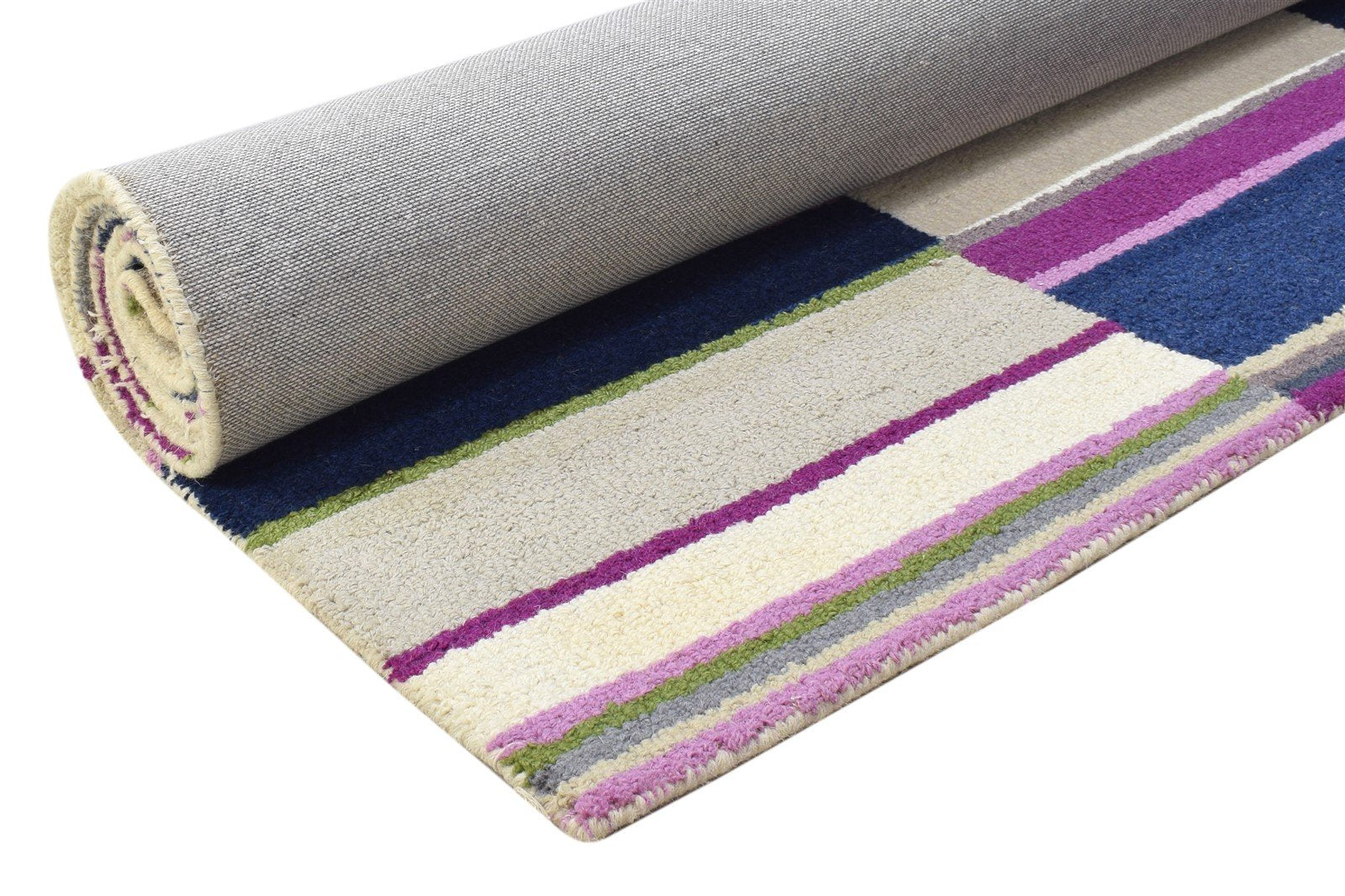Purple Wool Rug 5' X 8' Modern Hand Tufted Scandinavian Striped Room Size Carpet 7864277074069