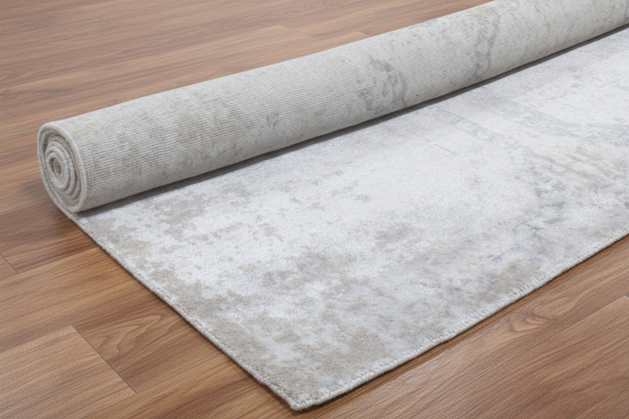 Raksha Handmade Abstract Loom Knotted Hand Woven Silk Like Wool Viscose Blue Rug 9016158027925