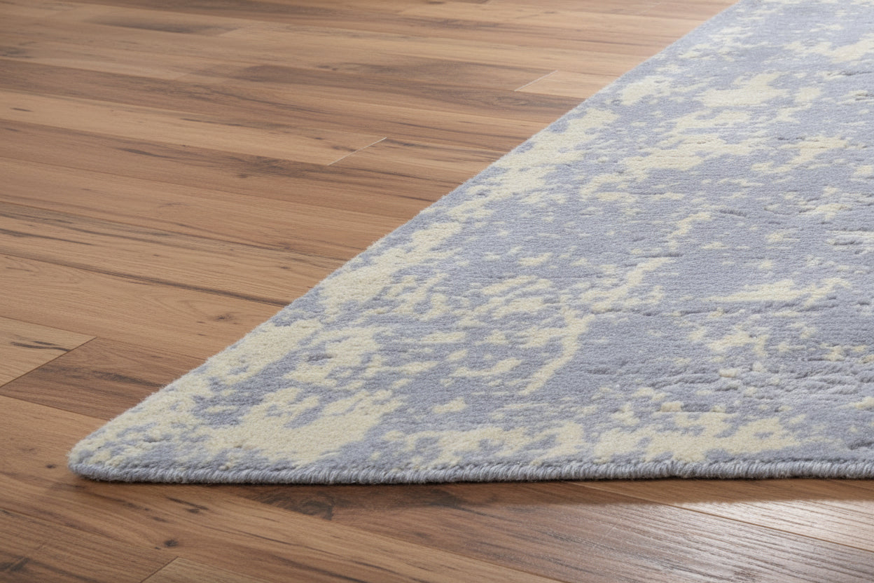 Raksha Khotan Erased Hand Loom Knotted Distressed Area Rug – Slate Blue & Sand Rug 9176276598933