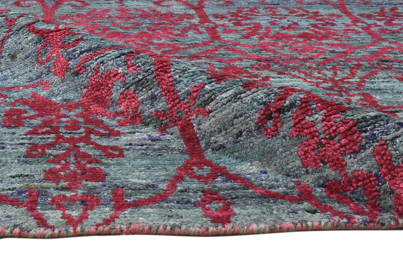 Red Silk Rug 5' X 8' Modern Hand Knotted Moroccan Floral Room Size Carpet 7864098685077
