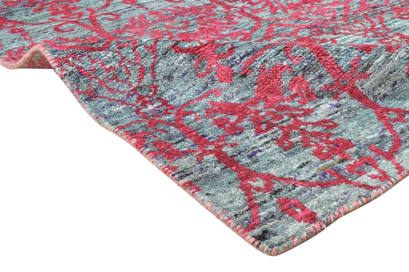 Red Silk Rug 5' X 8' Modern Hand Knotted Moroccan Floral Room Size Carpet 7864098685077