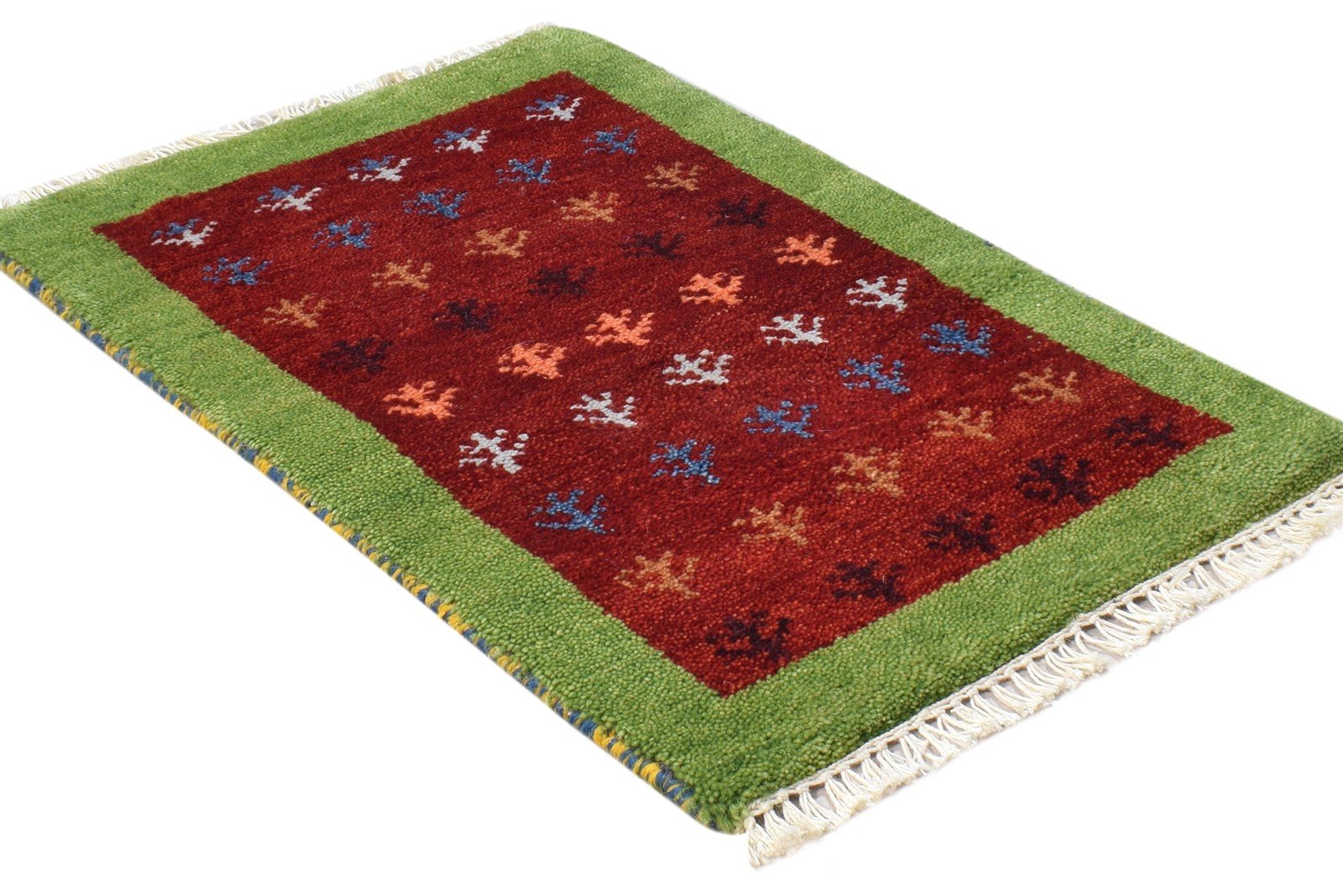 Red Wool Rug 1' X 2' Modern Hand Knotted Scandinavian Bordered Small Carpet 7865082871957