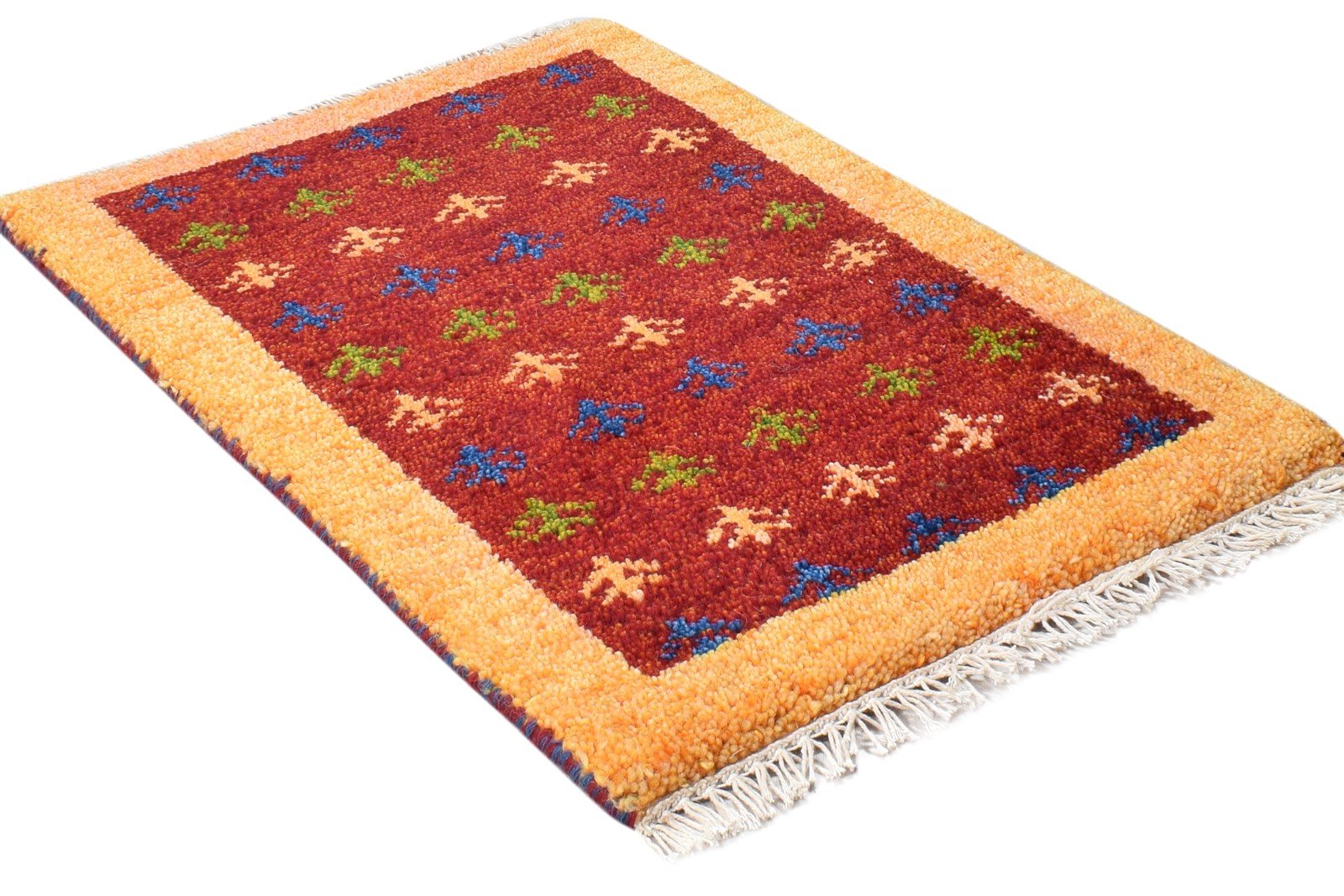 Red Wool Rug 1' X 2' Modern Hand Knotted Scandinavian Bordered Small Carpet 7865084706965