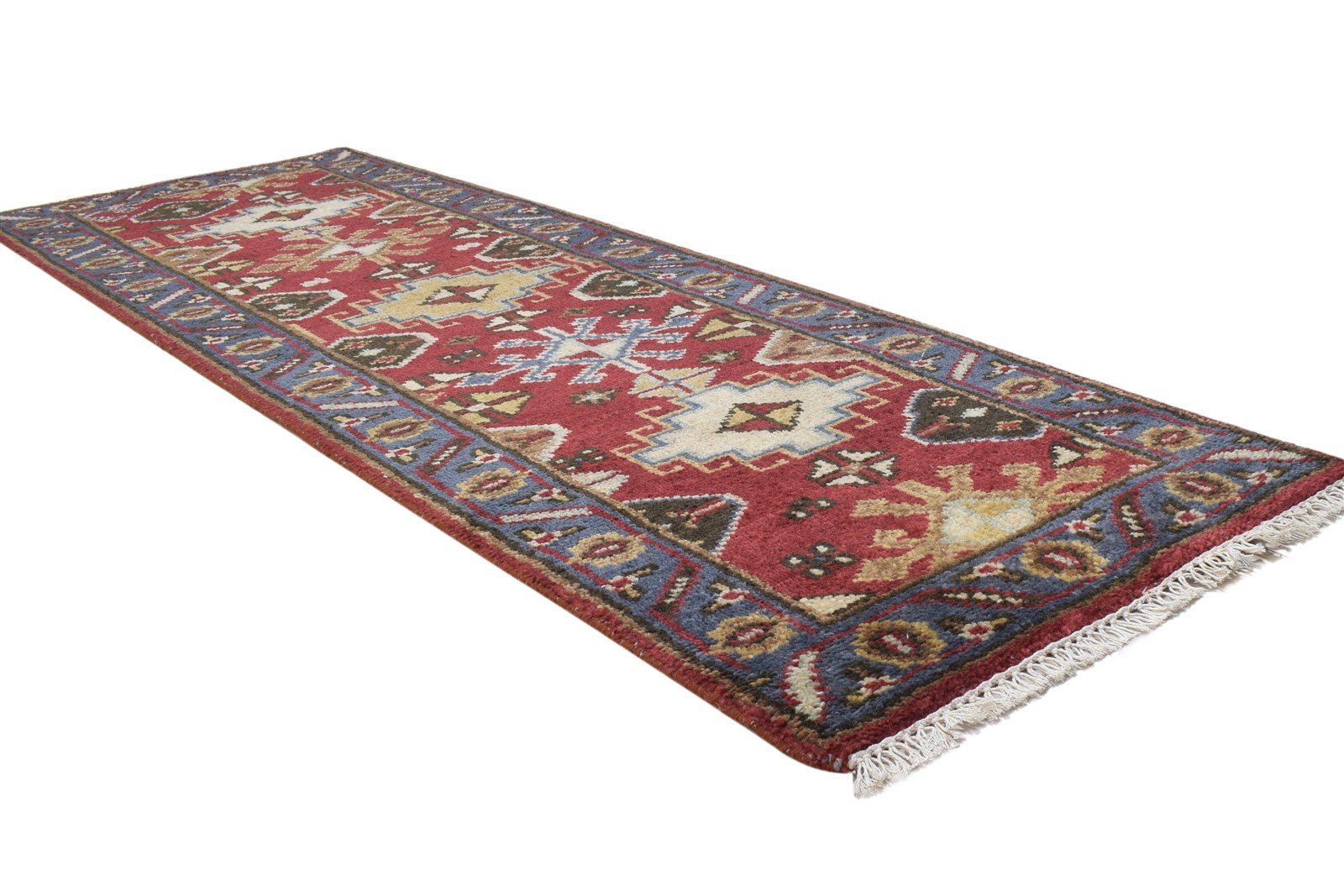 Red Wool Rug 2'6 X 8' Persian Hand Knotted Kazak Oriental Small Runner 7864828723349