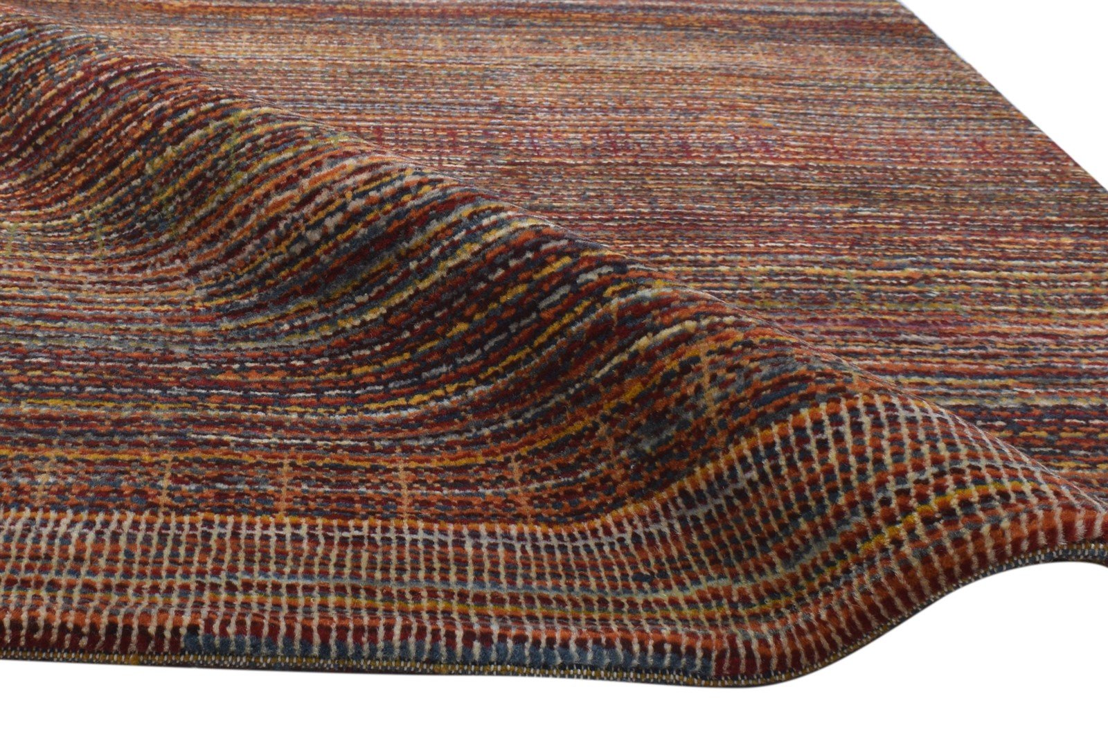 Sam Red Wool Rug 3' X 5' Modern Hand Knotted Bohemian Striped 7864173854869