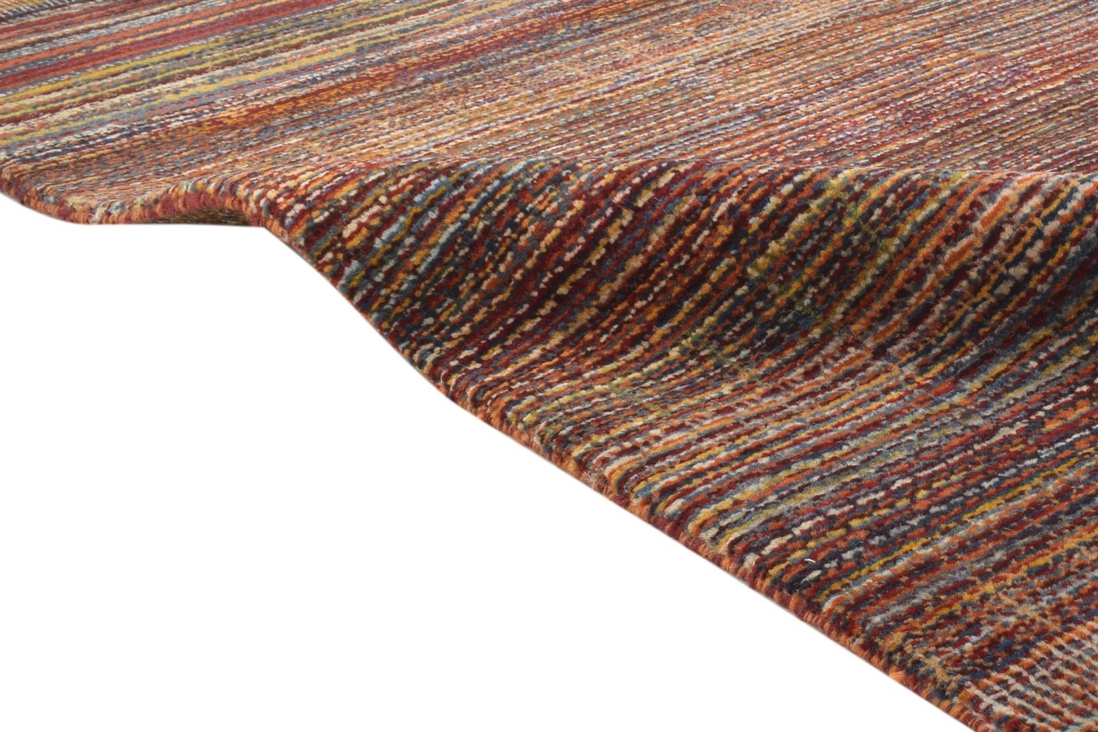 Sam Red Wool Rug 3' X 5' Modern Hand Knotted Bohemian Striped 7864173854869