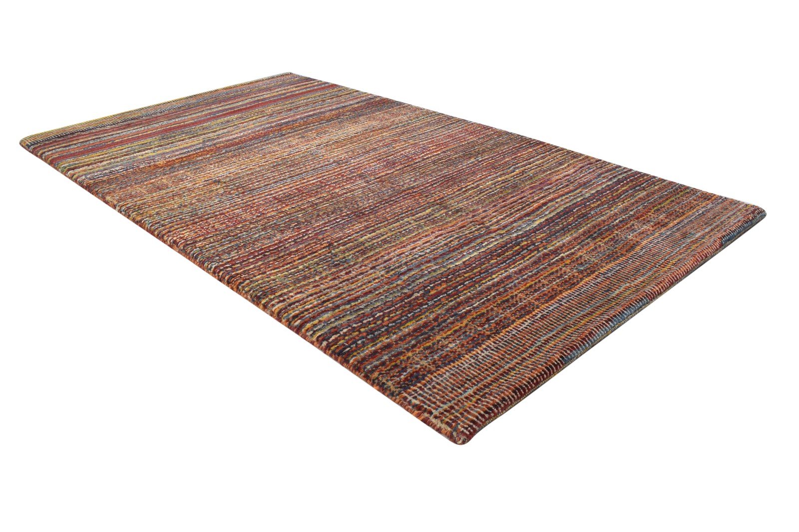 Sam Red Wool Rug 3' X 5' Modern Hand Knotted Bohemian Striped 7864173854869