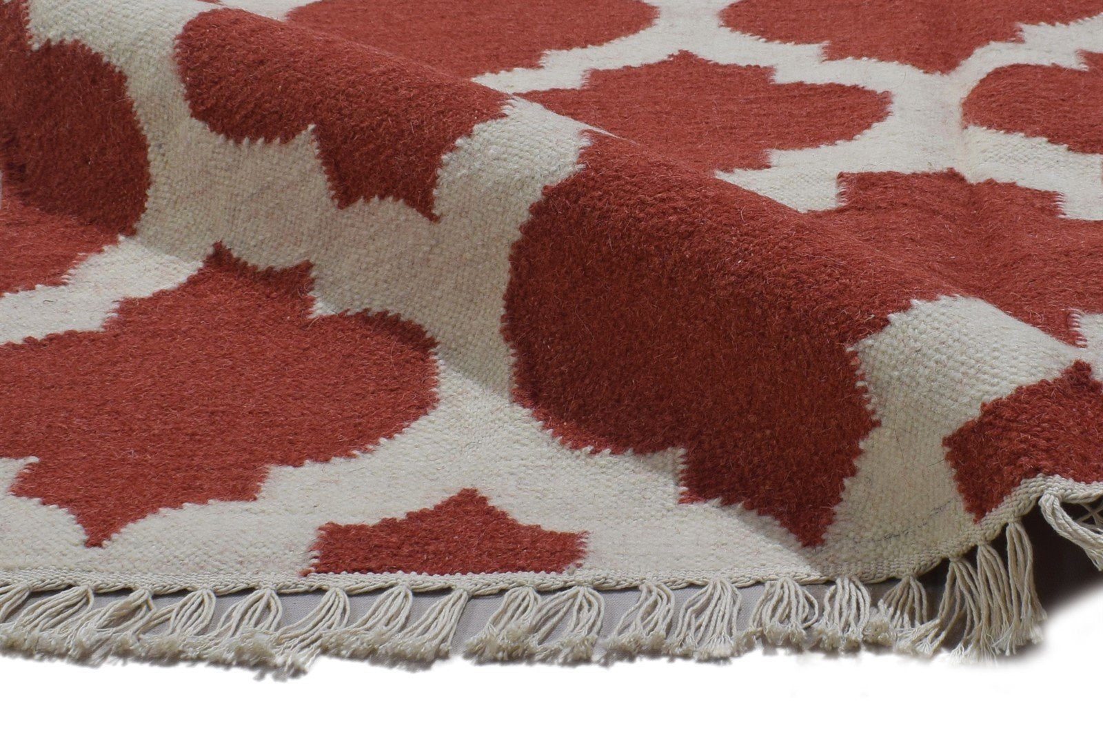 Red Wool Rug 4' X 6' Modern Dhurrie Moroccan Trellis Room Size Carpet 7864356929685