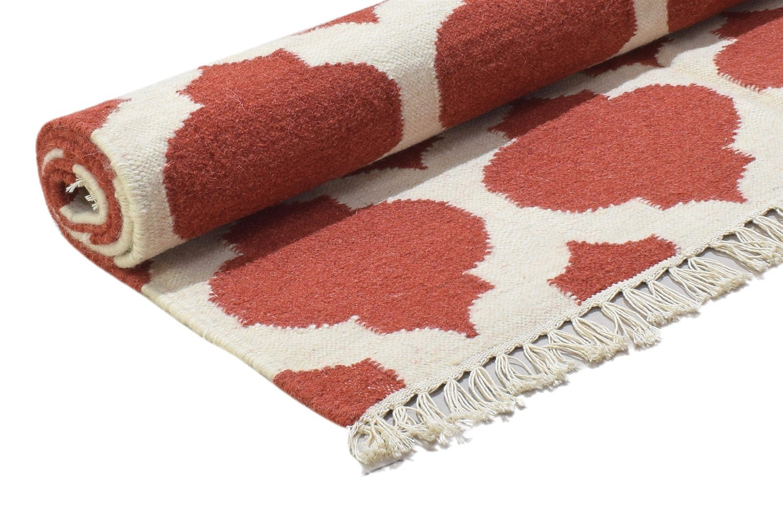 Red Wool Rug 4' X 6' Modern Dhurrie Moroccan Trellis Room Size Carpet 7864356929685