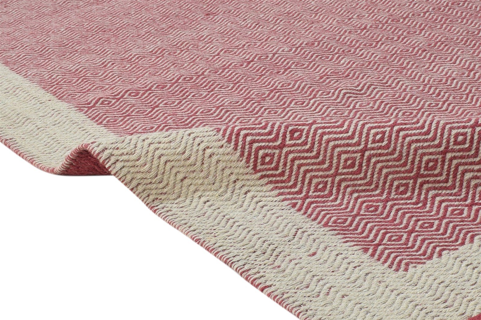 Red Wool Rug 4' X 6' Modern Dhurrie Scandinavian Bordered Room Size Carpet 7864672092309