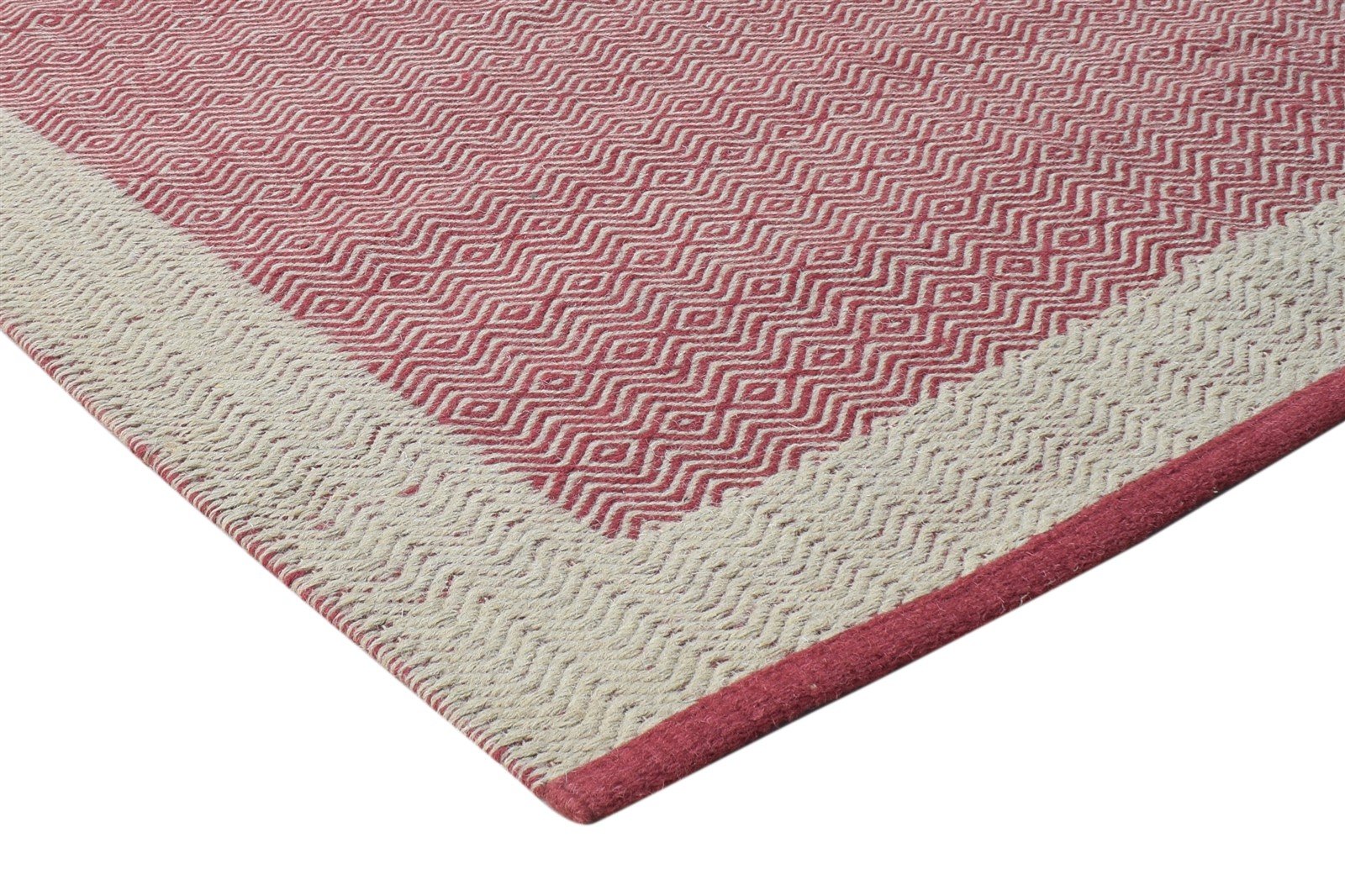 Red Wool Rug 4' X 6' Modern Dhurrie Scandinavian Bordered Room Size Carpet 7864672092309