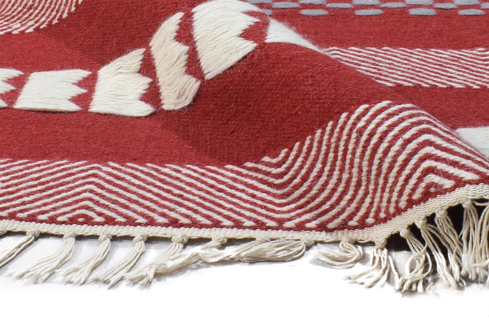 Red Wool Rug 4' X 6' Modern Dhurrie Scandinavian Striped Room Size Carpet 7864990924949