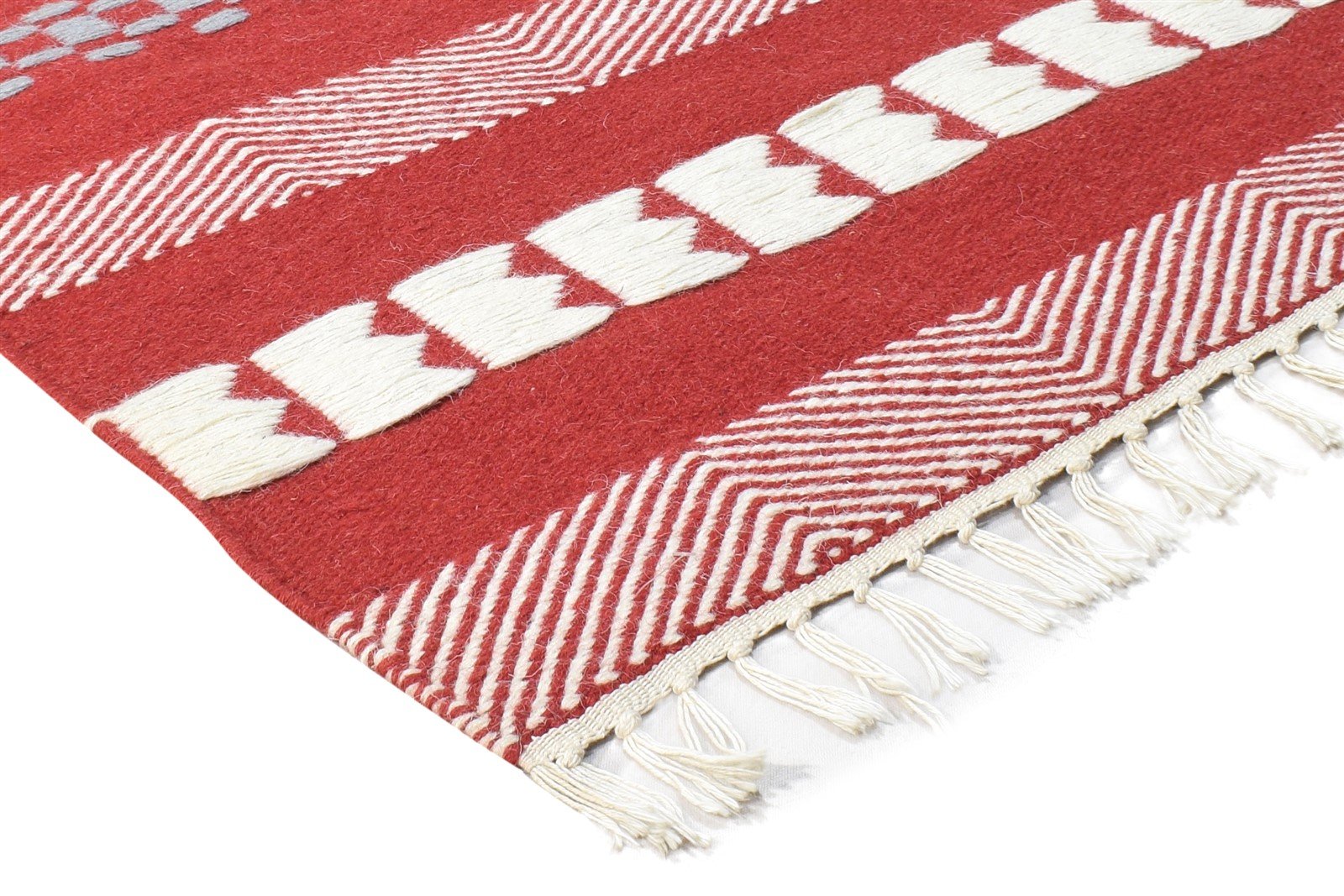 Red Wool Rug 4' X 6' Modern Dhurrie Scandinavian Striped Room Size Carpet 7864990924949