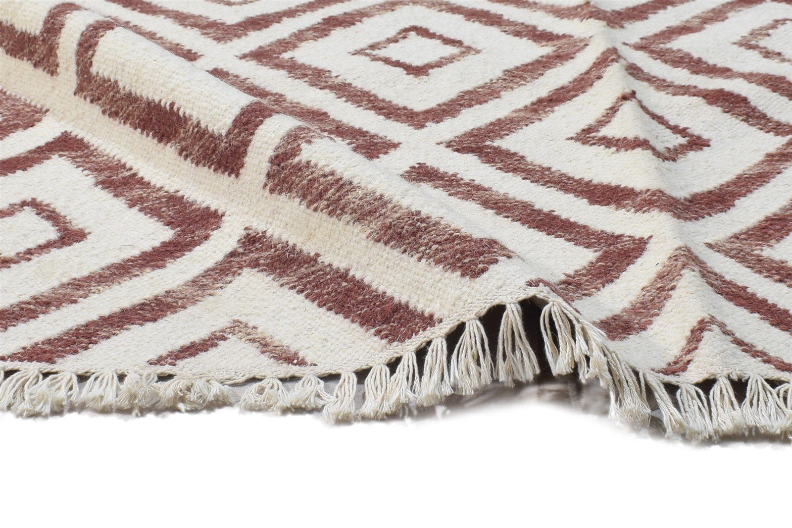 Red Wool Rug 4' X 6' Modern Dhurrie Scandinavian Trellis Room Size Carpet 7864387240085