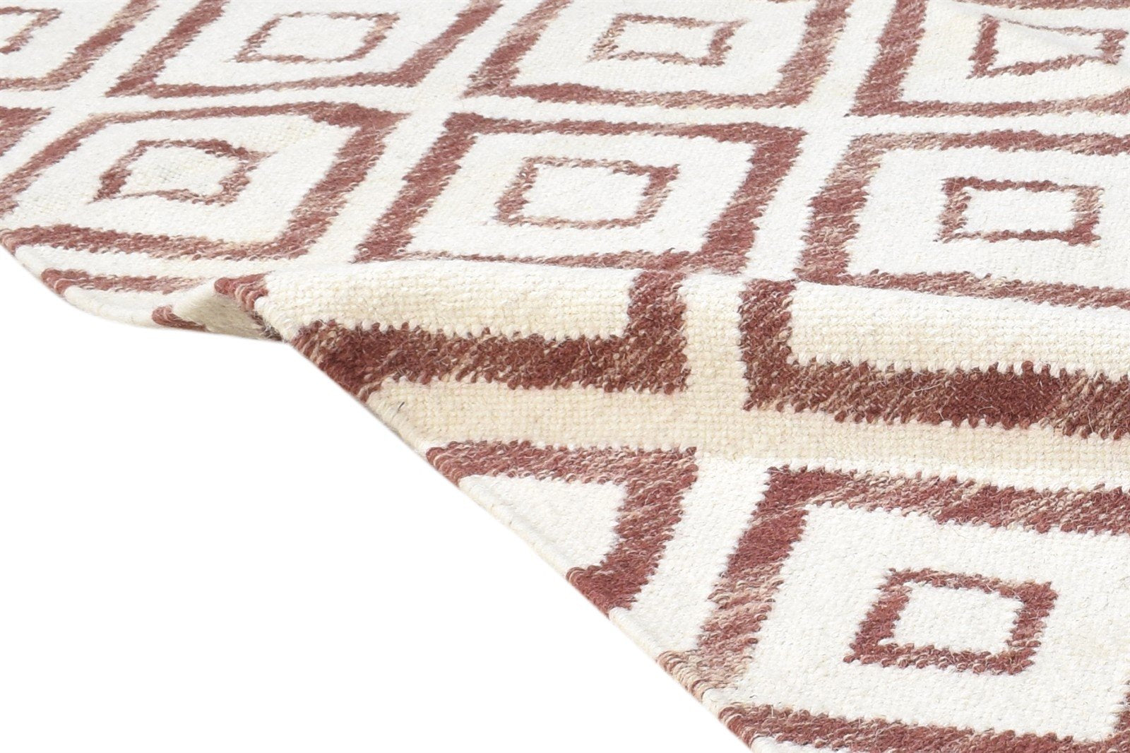 Red Wool Rug 4' X 6' Modern Dhurrie Scandinavian Trellis Room Size Carpet 7864387240085