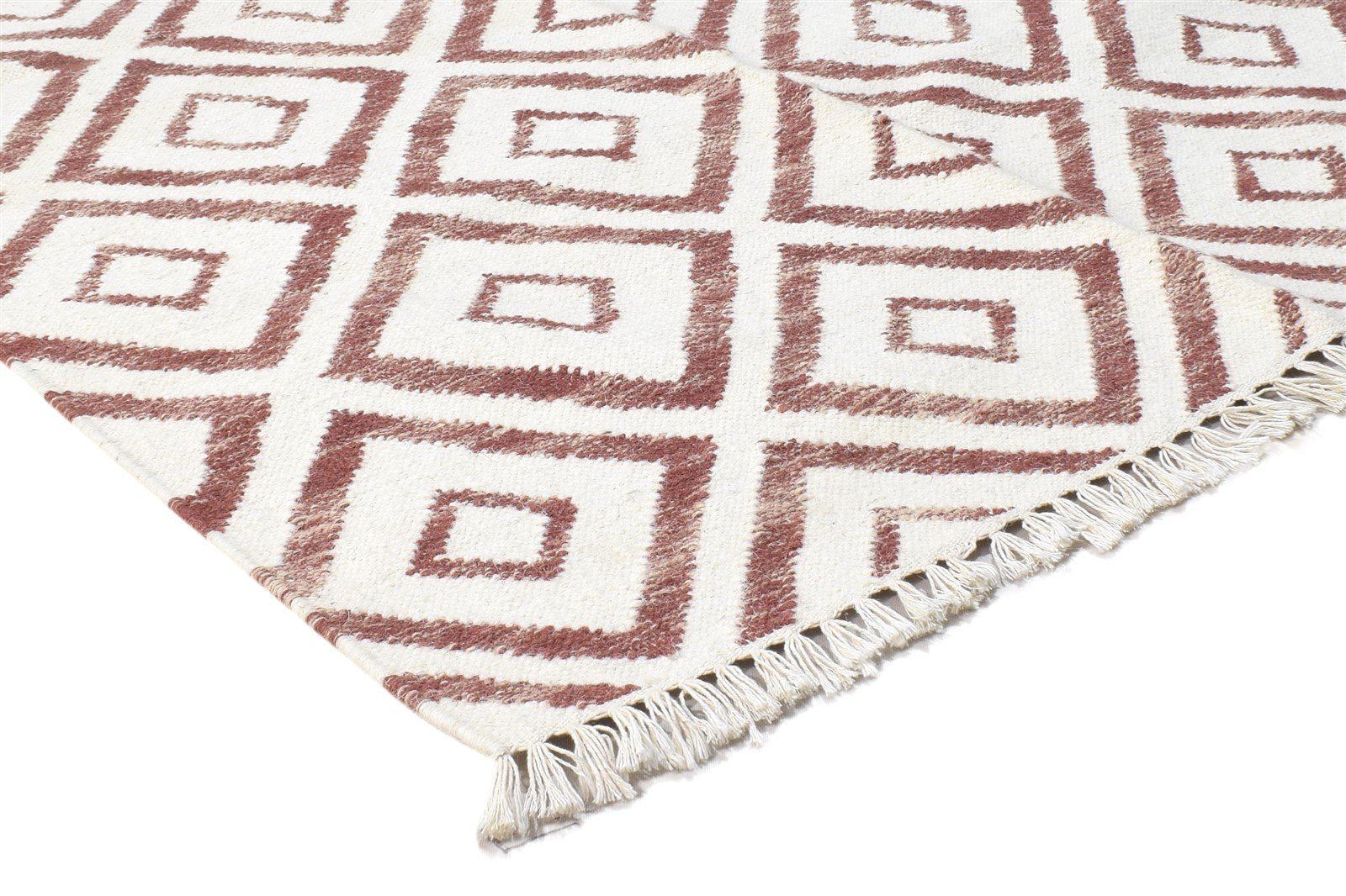 Red Wool Rug 4' X 6' Modern Dhurrie Scandinavian Trellis Room Size Carpet 7864387240085