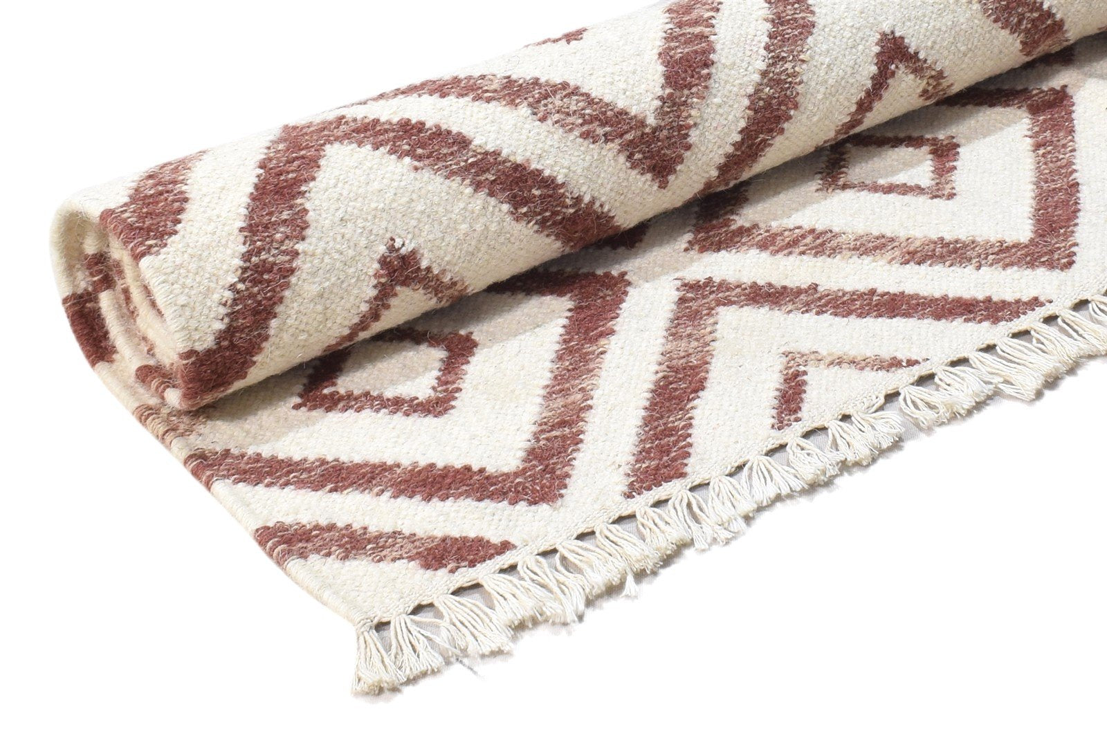 Red Wool Rug 4' X 6' Modern Dhurrie Scandinavian Trellis Room Size Carpet 7864387240085