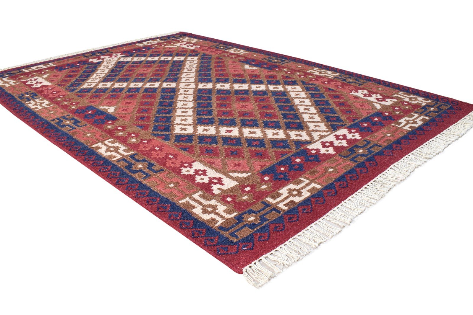 Red Wool Rug 4' X 6' Southwestern Dhurrie American Tribal Room Size Carpet 7865001410709