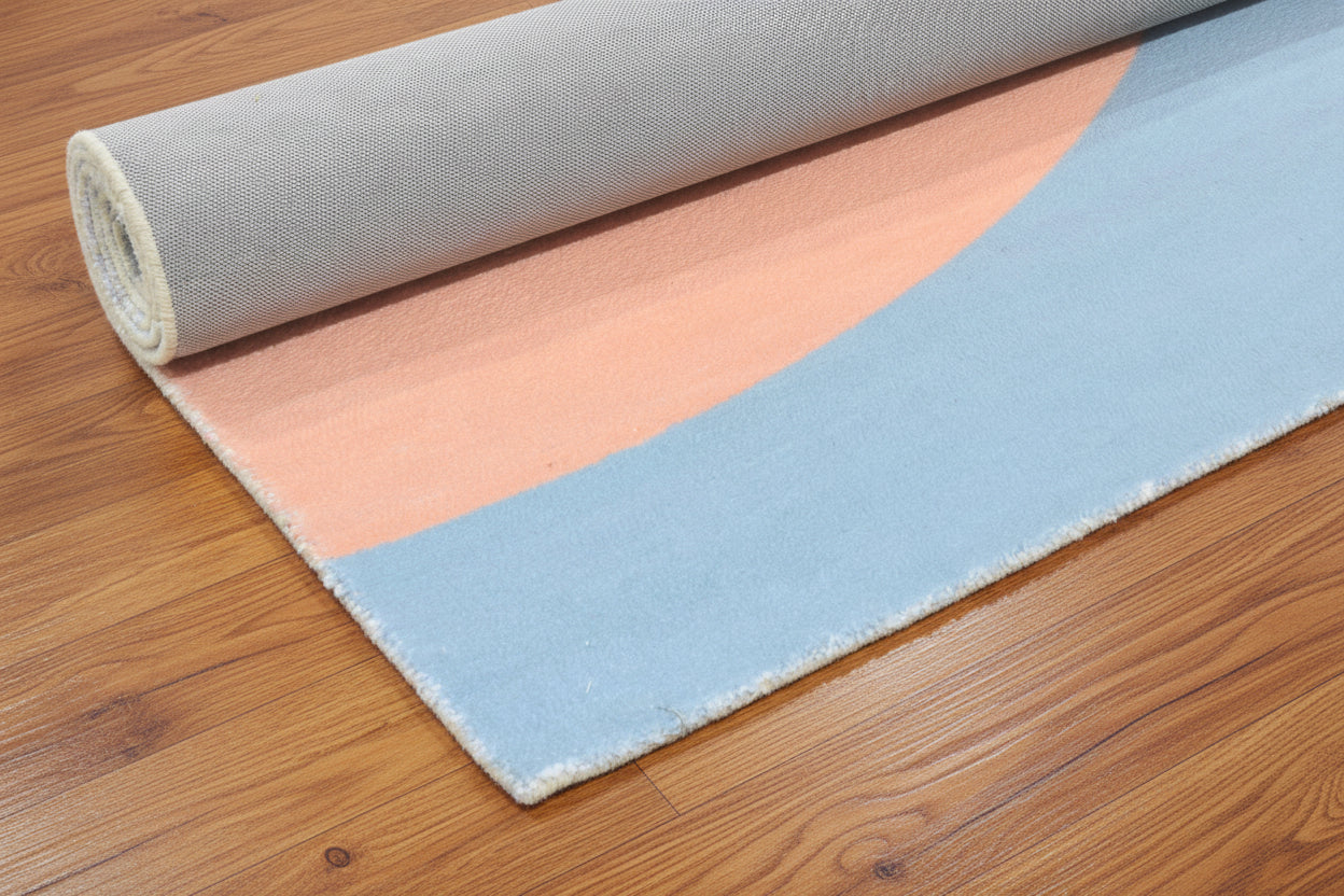 Retro Blue Pastel Rainbow Wave Area Rug – Handmade Kids Nursery Soft Rug 9030842712213