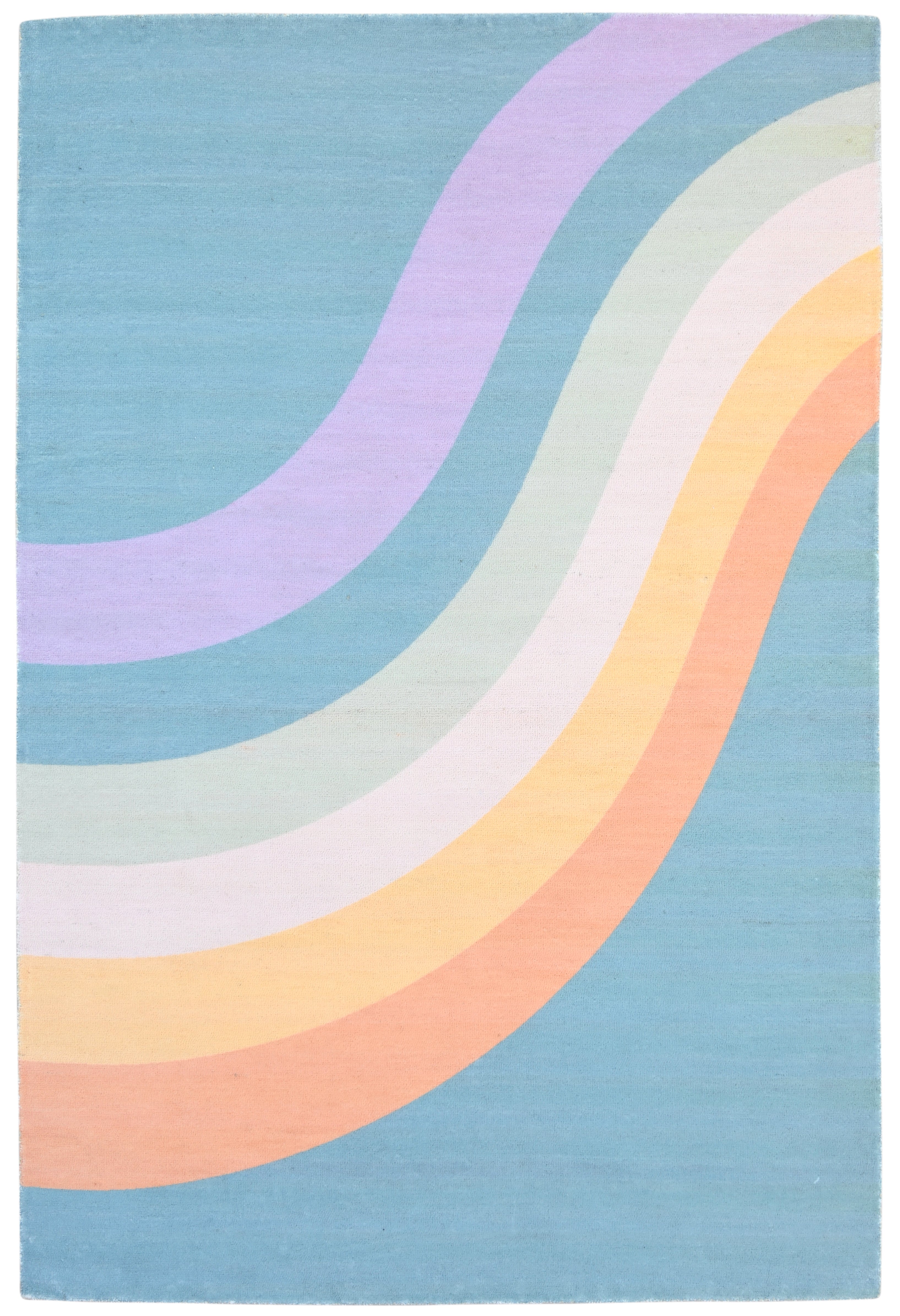 Retro Blue Pastel Rainbow Wave Area Rug – Handmade Kids Nursery Soft Rug 9030842712213