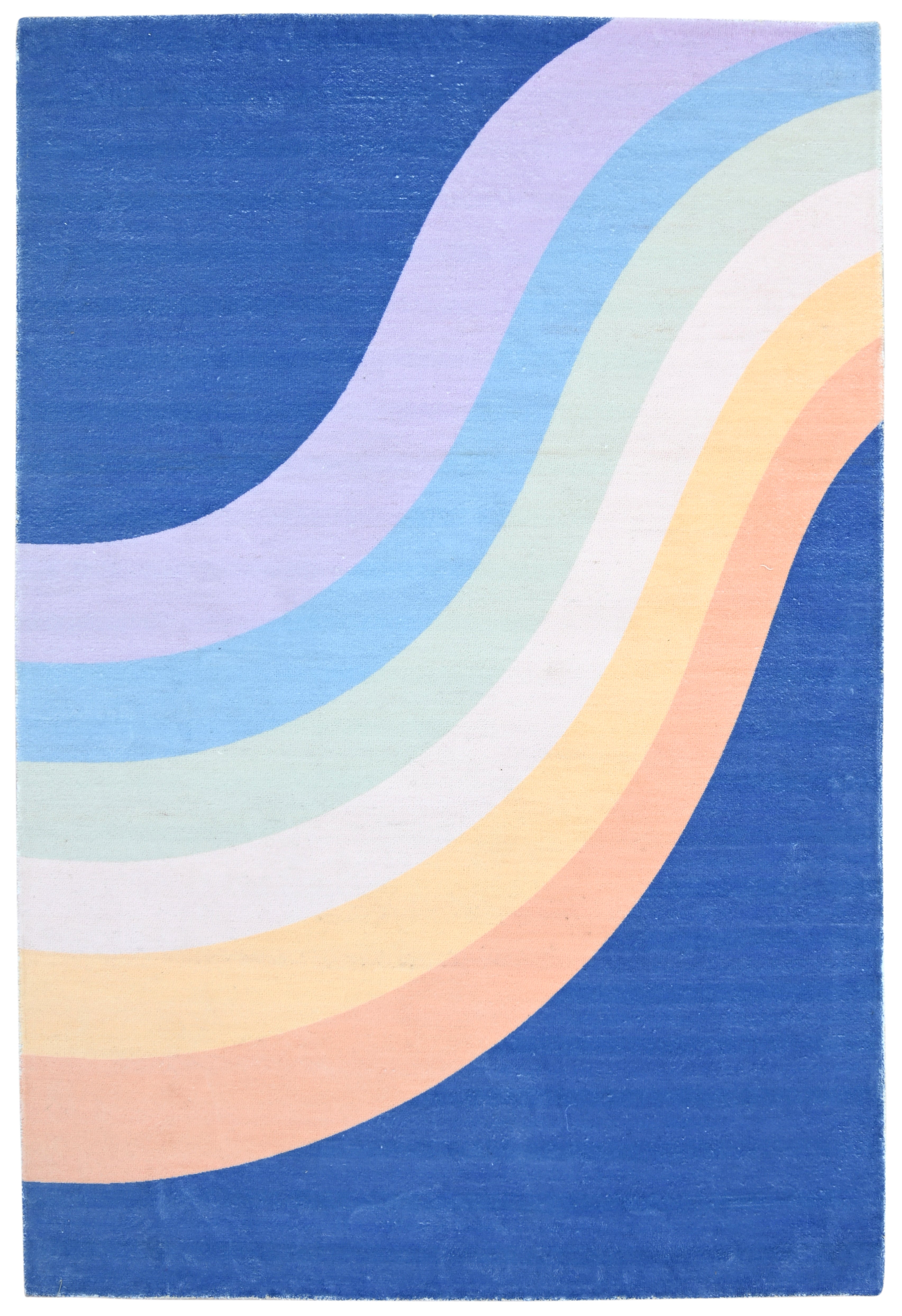 Retro Navy Blue Pastel Rainbow Wave Area Rug – Handmade Kids Nursery Rug 9033301229717