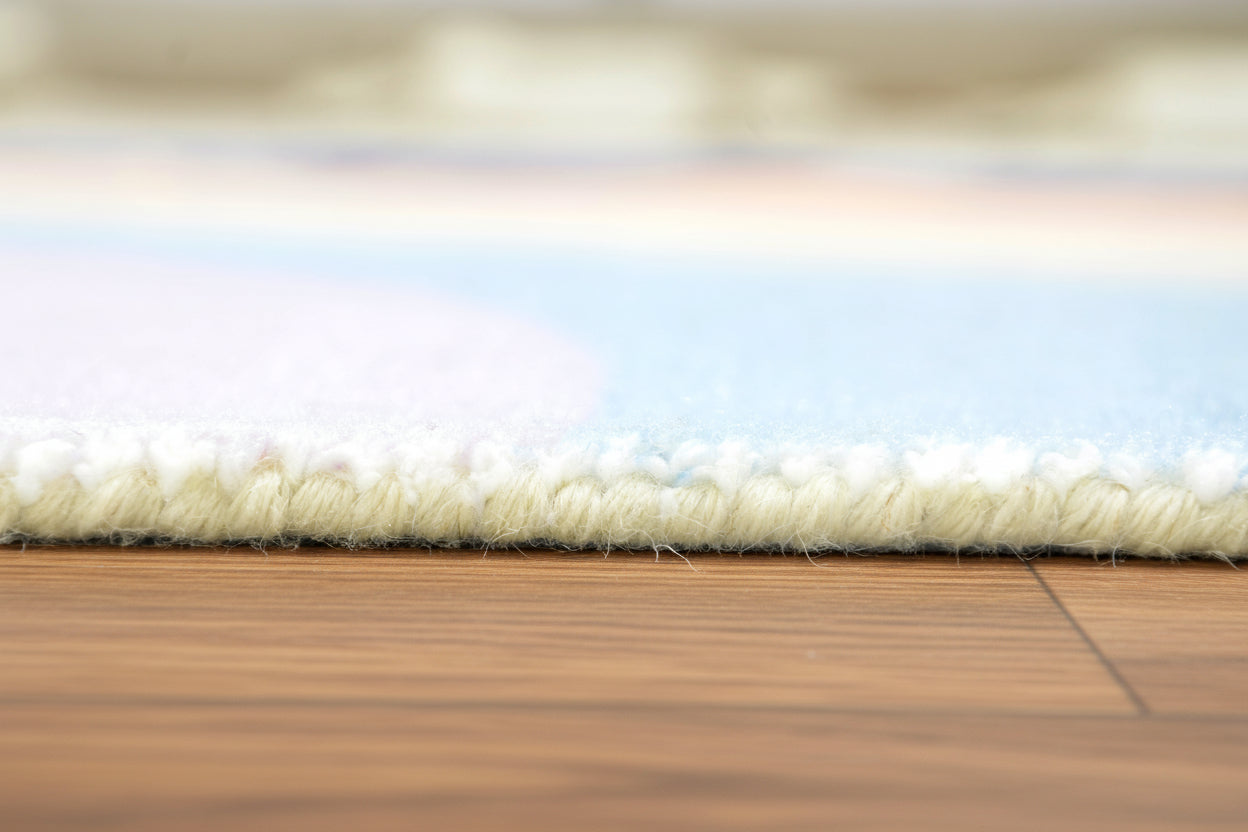 Retro Navy Blue Pastel Rainbow Wave Area Rug – Handmade Kids Nursery Rug 9033301229717