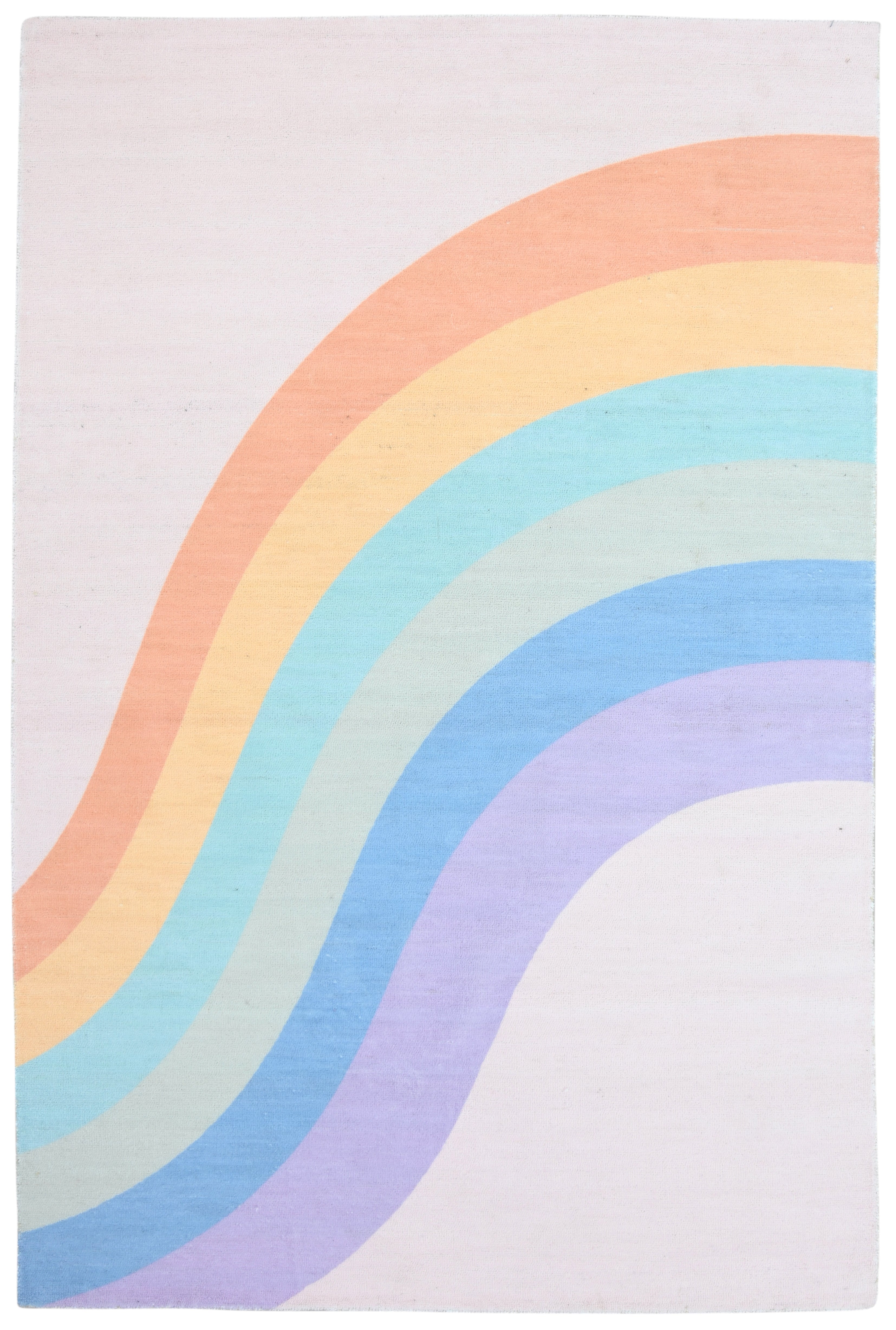Retro Pink Pastel Rainbow Wave Area Rug – Handmade Kids Nursery Rug 9033315156117