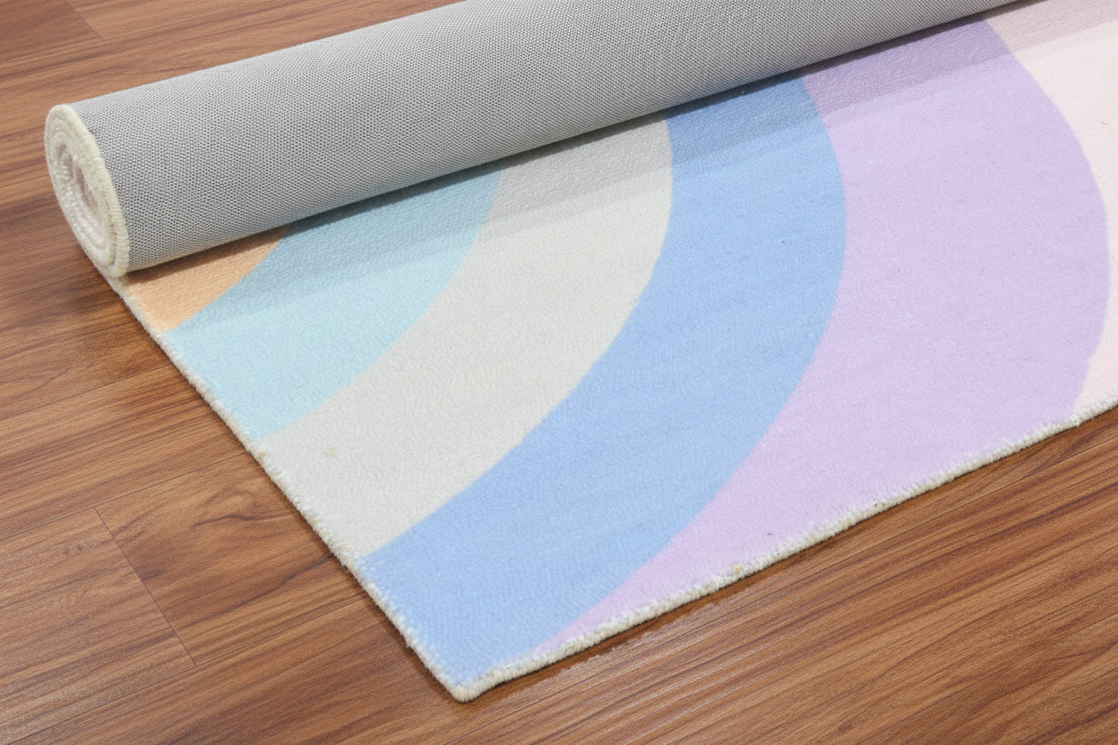 Retro Pink Pastel Rainbow Wave Area Rug – Handmade Kids Nursery Rug 9033315156117