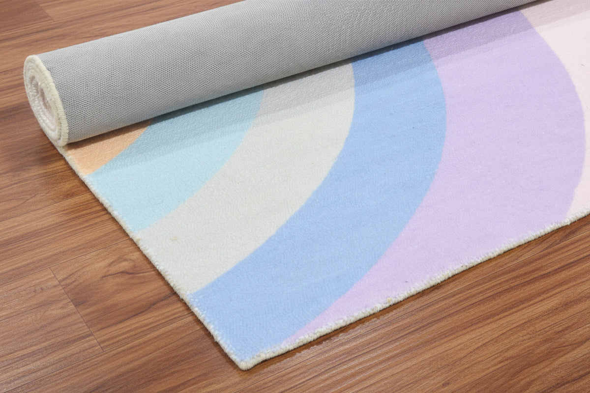 Retro Pink Pastel Rainbow Wave Area Rug – Handmade Kids Nursery Soft Rug 9033315156117