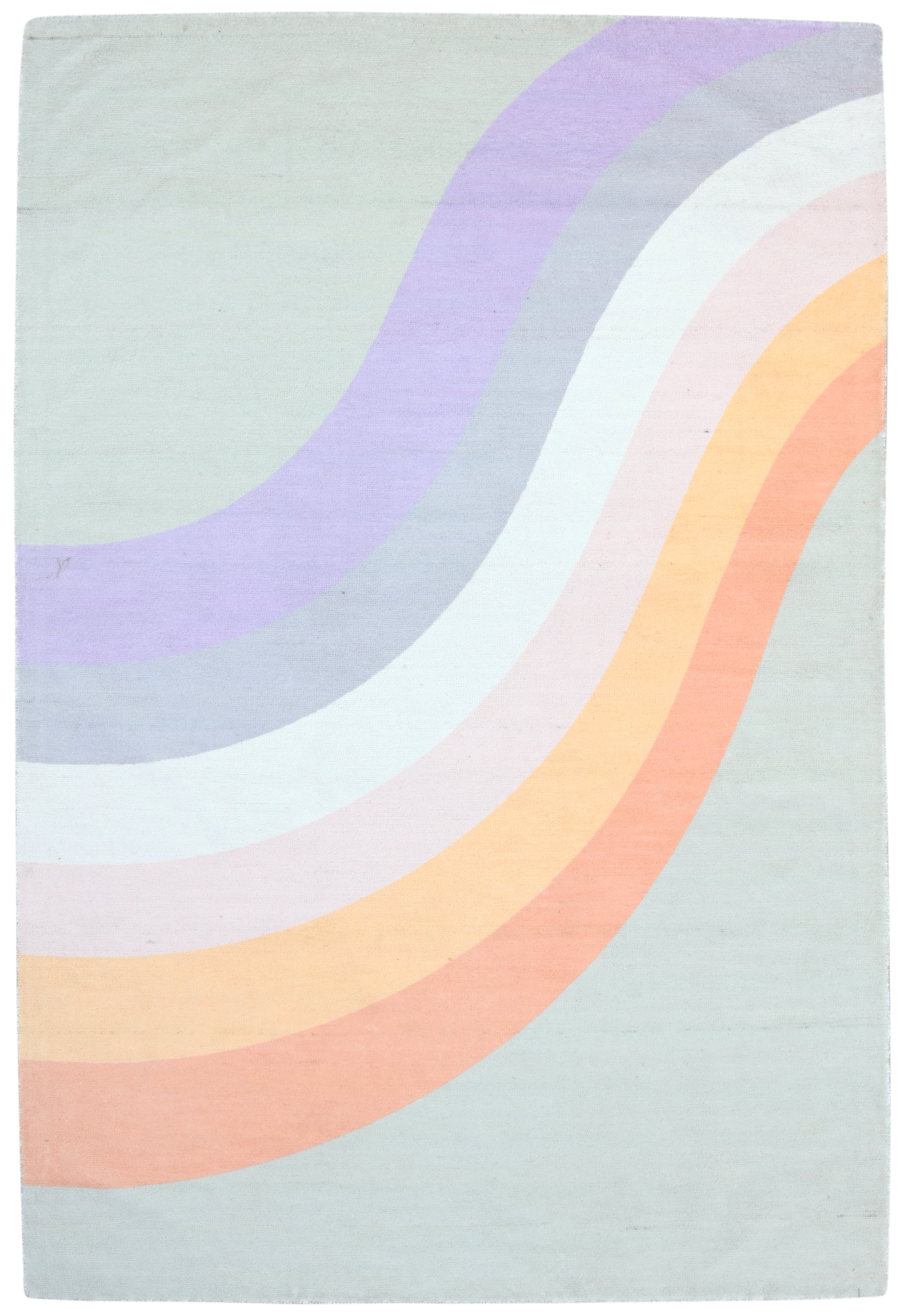Retro Sage Green Pastel Rainbow Wave Area Rug – Handmade Kids Nursery Soft Rug 9032660582549