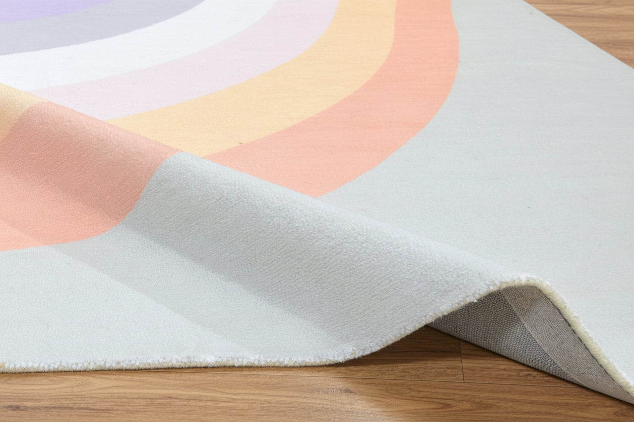 Retro Sage Green Pastel Rainbow Wave Area Rug – Handmade Kids Nursery Soft Rug 9032660582549
