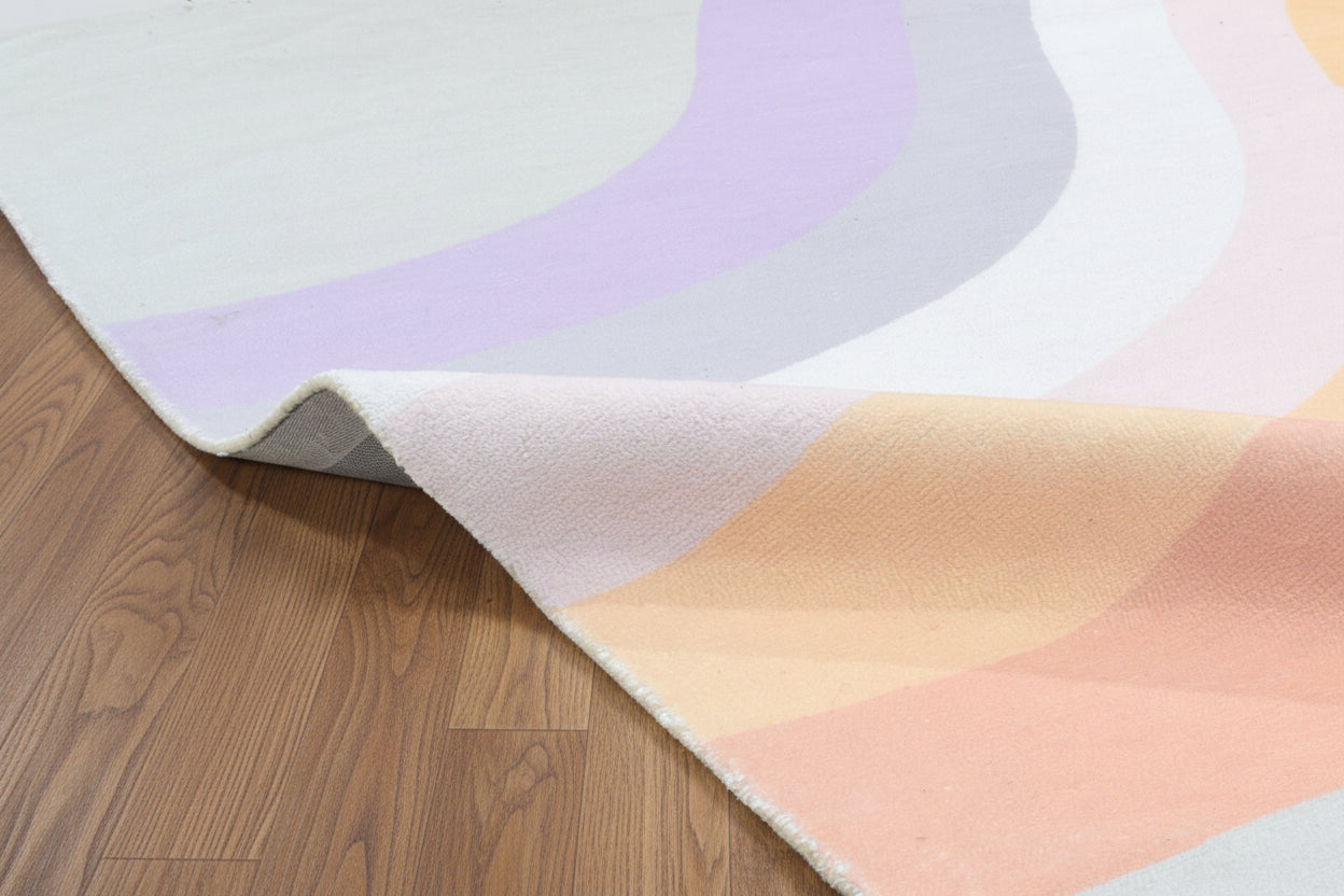 Retro Sage Green Pastel Rainbow Wave Area Rug – Handmade Kids Nursery Soft Rug 9032660582549