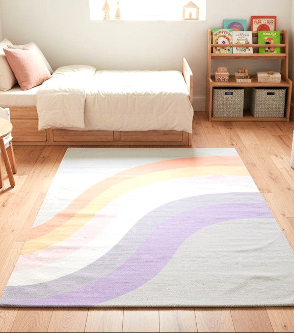 Retro Sage Green Pastel Rainbow Wave Area Rug – Handmade Kids Nursery Soft Rug 9032660582549
