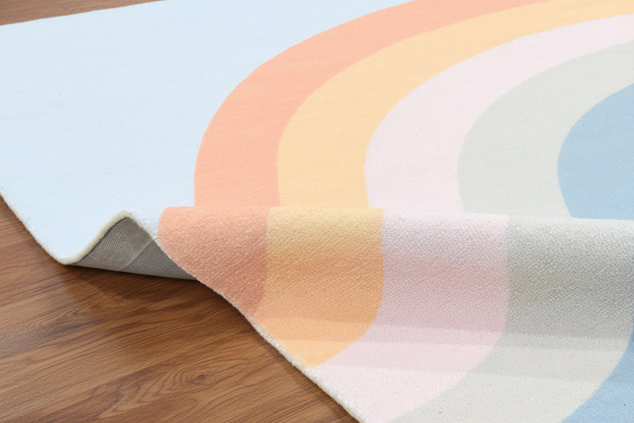 Retro Sky Blue Pastel Rainbow Wave Area Rug – Handmade Kids Nursery Soft Rug 9032017576085