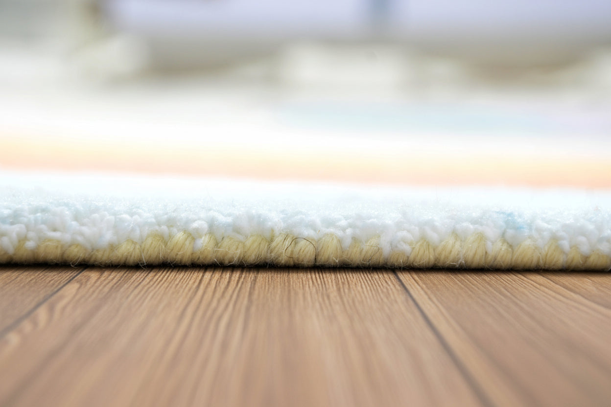 Retro Sky Blue Pastel Rainbow Wave Area Rug – Handmade Kids Nursery Soft Rug 9032017576085