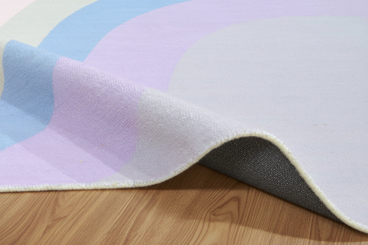 Retro Soft Gray Pastel Rainbow Wave Area Rug – Handmade Kids Nursery Soft Rug 9033342419093