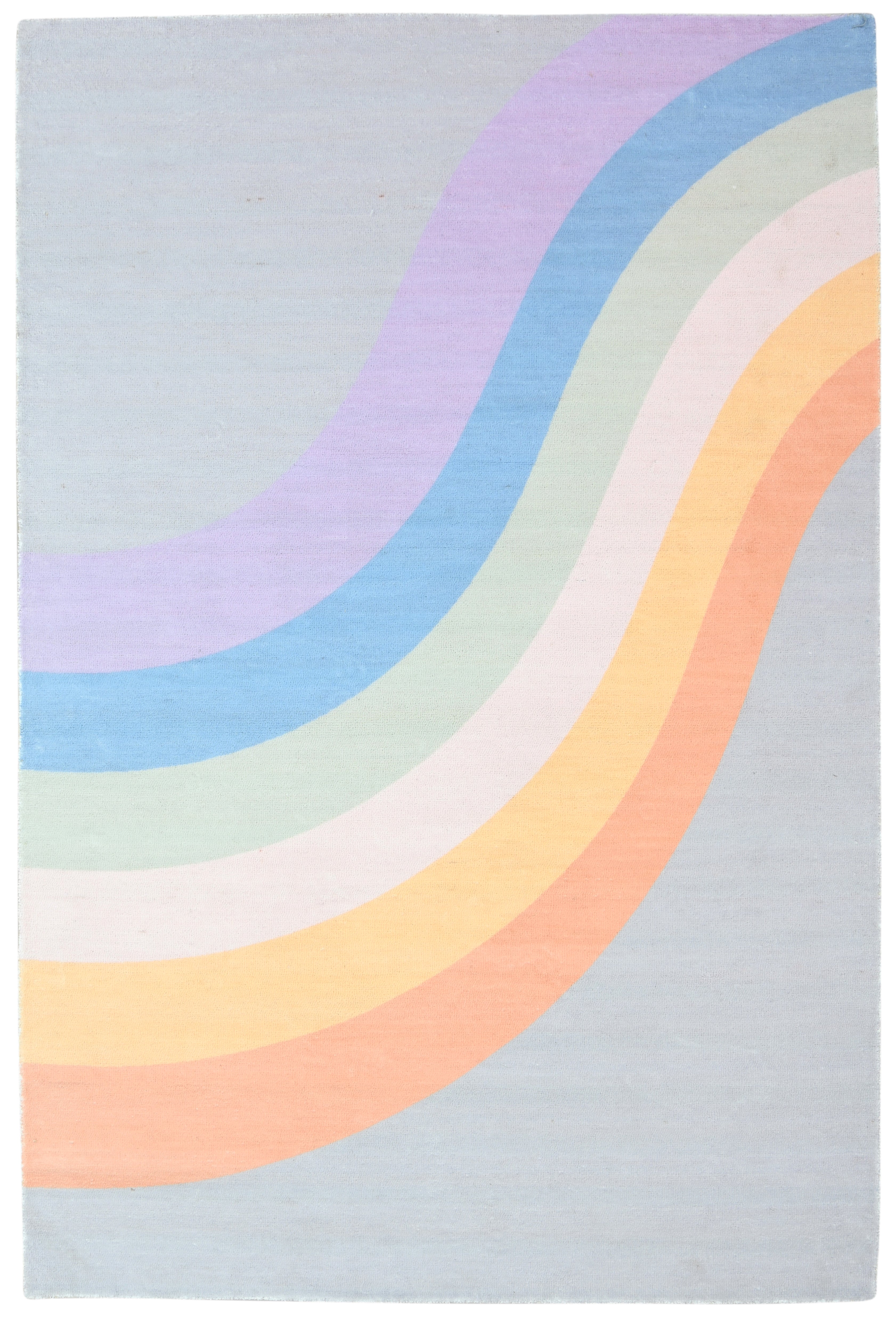 Retro Soft Gray Rainbow Wave Area Rug – Handmade Kids Nursery Rug 9033342419093