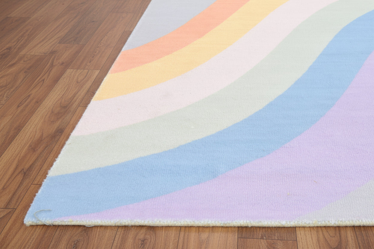 Retro Soft Gray Rainbow Wave Area Rug – Handmade Kids Nursery Rug 9033342419093