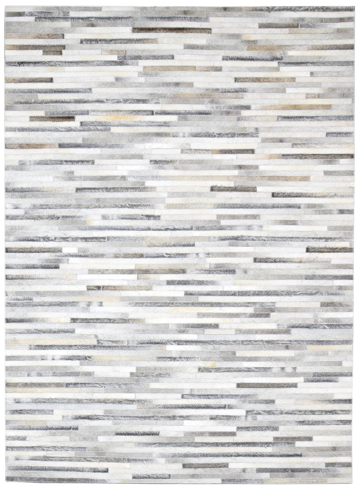 Rhiamon Handmade Grey Sand Leather Striped Rug - Modern Patchwork Cowhide Area Rug 7864251711637