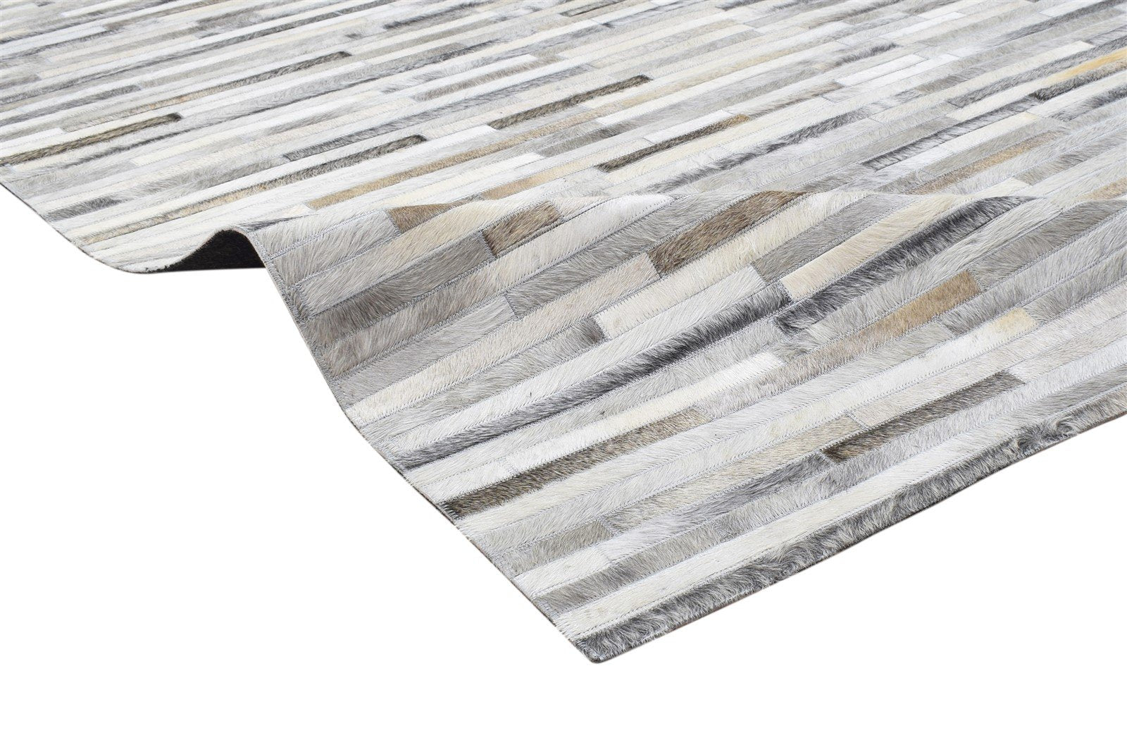 Rhiamon Handmade Grey Sand Leather Striped Rug - Modern Patchwork Cowhide Area Rug 7864251711637