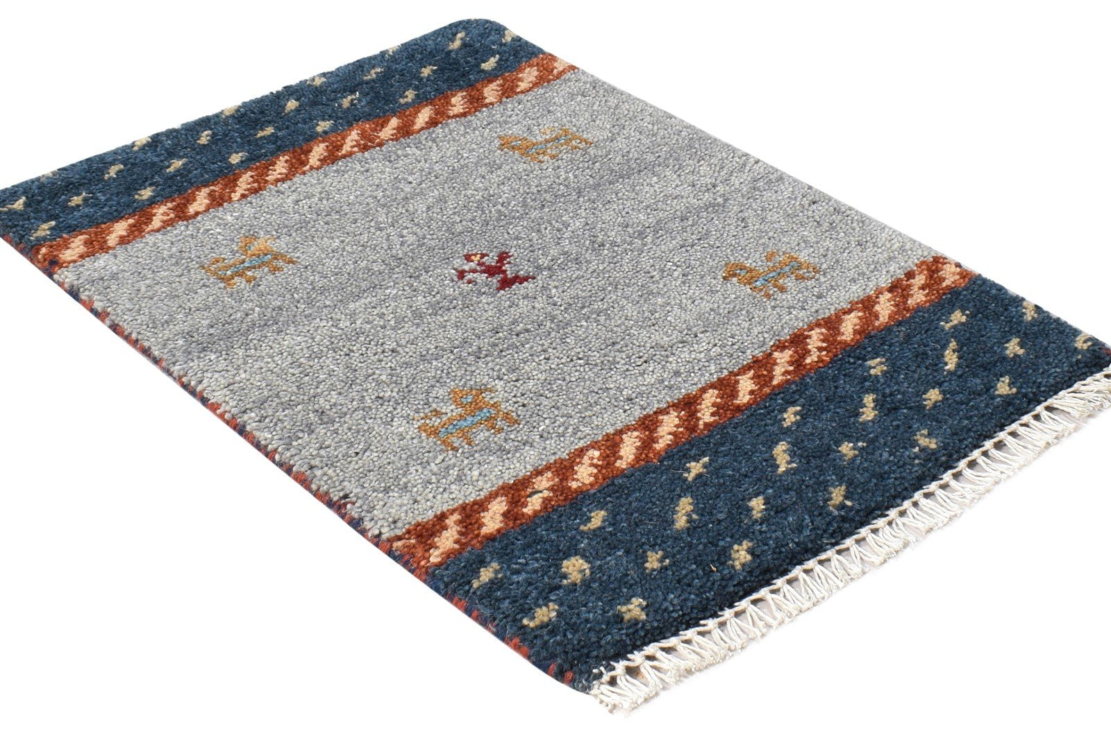 Rhoda Grey Wool Rug 1' X 2' Southwestern Hand Knotted American Tribal 7865058263189