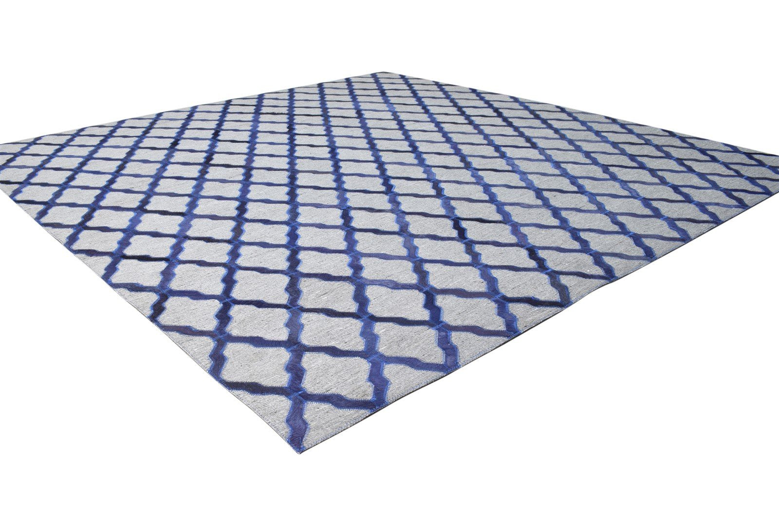 Risa 5X6 Rug Leather / Cotton Blue Modern Hand Woven Moroccan Trellis   7864367153301