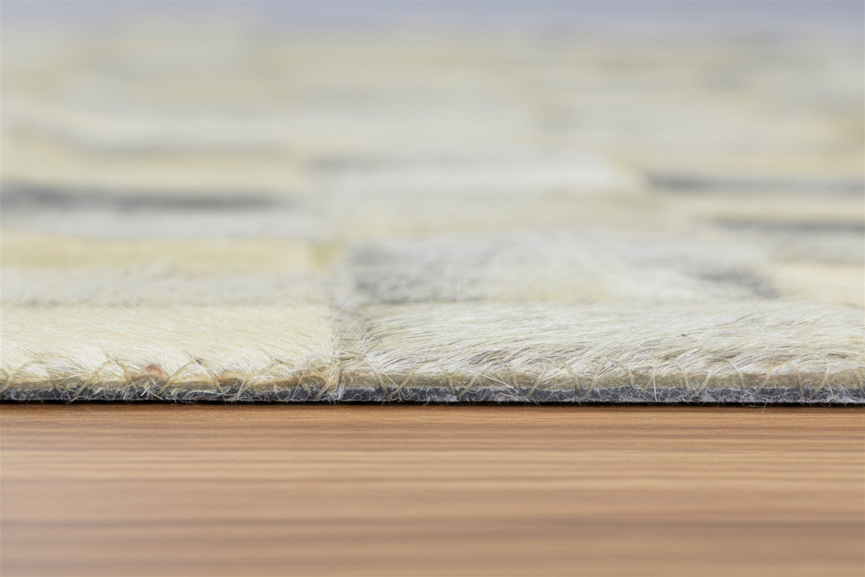 Rochella Handmade Leather Checkerboard Beige Rug | Modern Patchwork Checkered Cowhide Area Rug 7864583618709