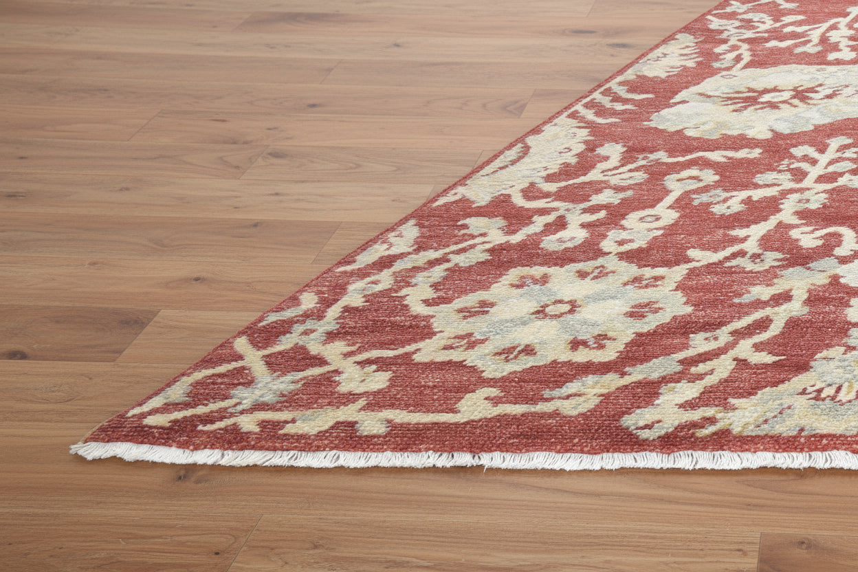 Rovira Hand-Knotted Red Floral Oushak Rug – Vintage Oriental Persian Area Rug 9194584342677