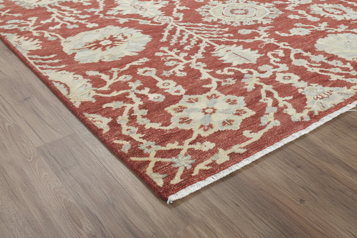 Rovira Hand-Knotted Red Floral Oushak Rug – Vintage Oriental Persian Area Rug 9194584342677