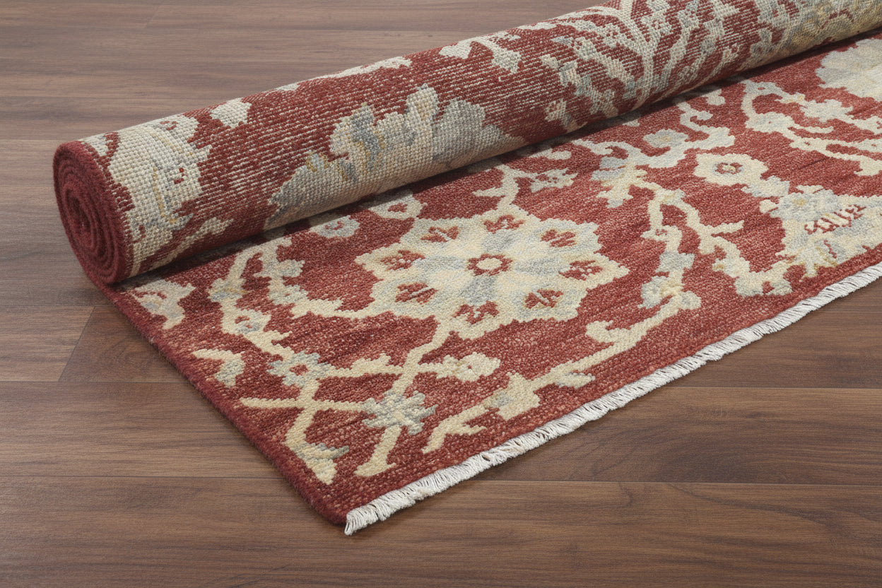 Rovira Hand-Knotted Red Floral Oushak Rug – Vintage Oriental Persian Area Rug 9194584342677