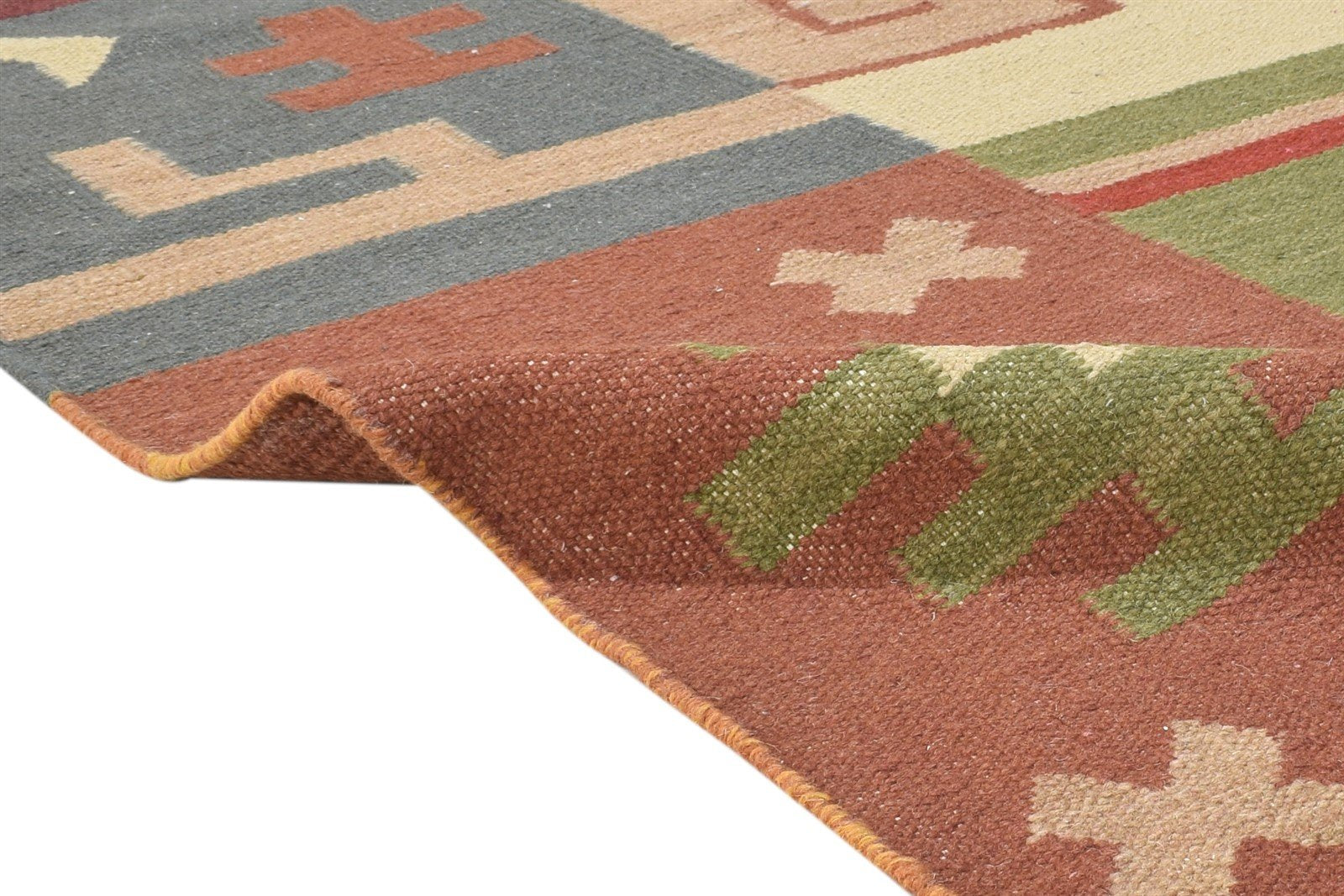 Rubia 5' X 8' Rug Wool Rust Southwestern Dhurrie American Tribal   7865034834069