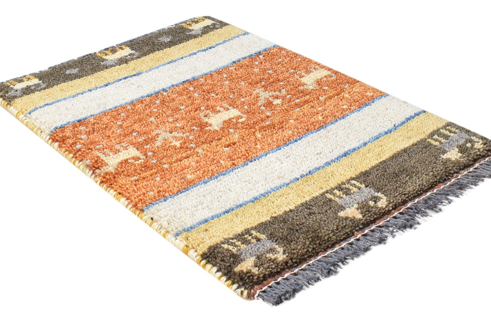 Rust Wool Rug 1' X 2' Southwestern Hand Knotted Gabbeh Striped Small Carpet 7865085034645