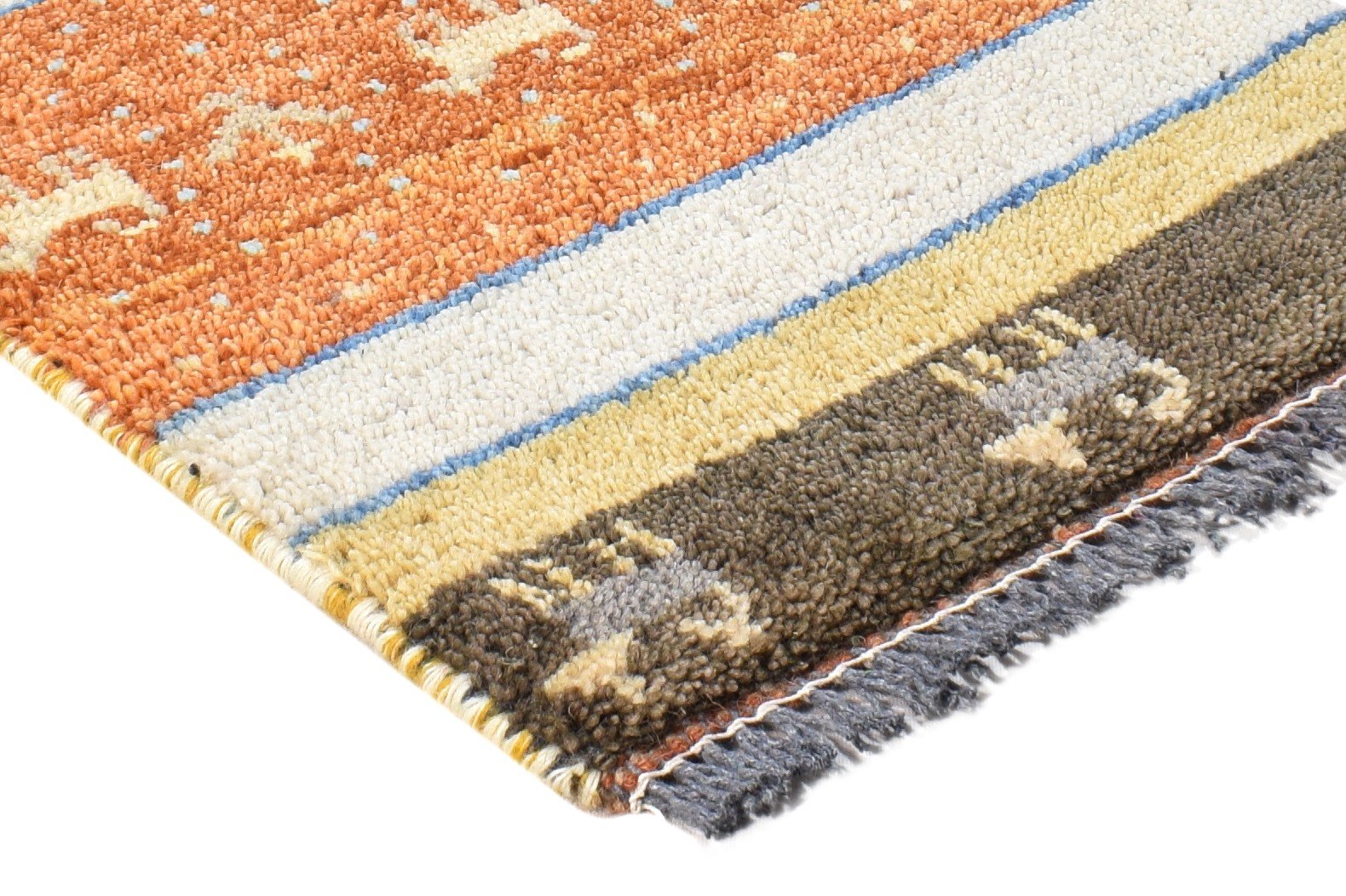 Rust Wool Rug 1' X 2' Southwestern Hand Knotted Gabbeh Striped Small Carpet 7865085034645