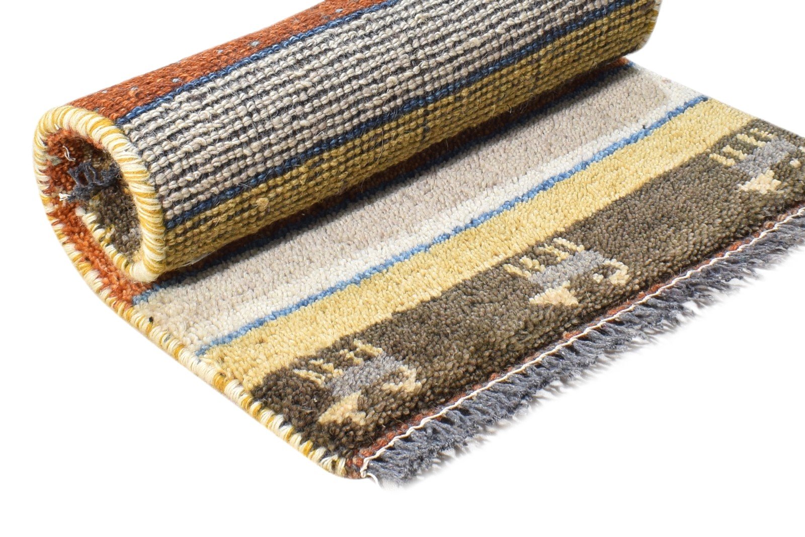 Rust Wool Rug 1' X 2' Southwestern Hand Knotted Gabbeh Striped Small Carpet 7865085034645